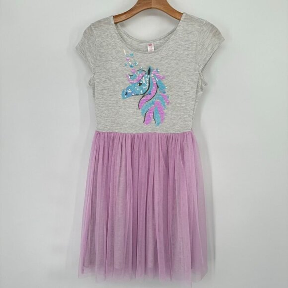 Justice Girls' Unicorn Sequin Dress Grey & Pink Short Sleeve Size 14 -16 - Picture 4 of 11